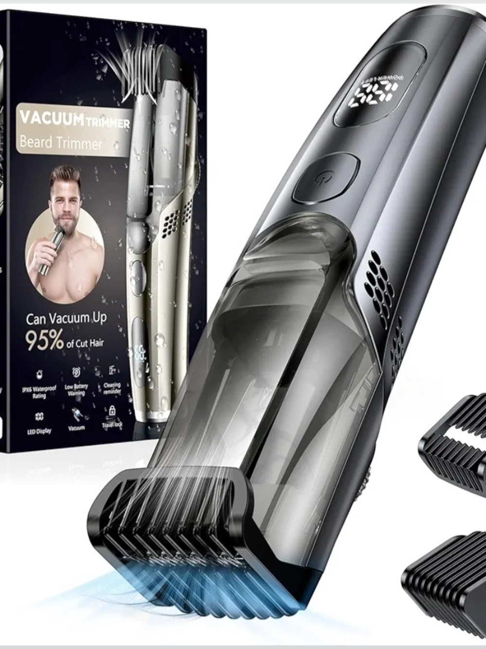 Vacuum Beard Trimmer for Men - Silver